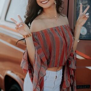Striped Off-Shoulder Top - Burnt Orange